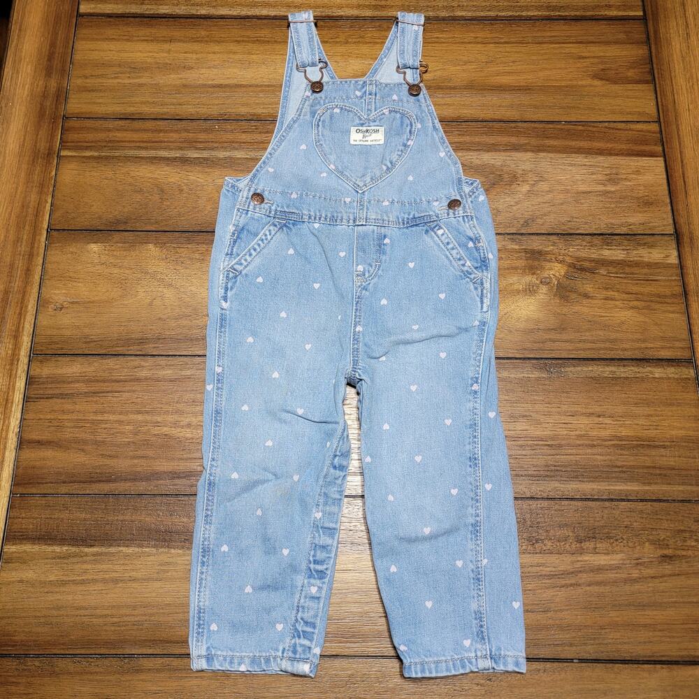 OshKosh B'Gosh Denim Bib Infant Overalls w/ All Over Hearts - Size 24M